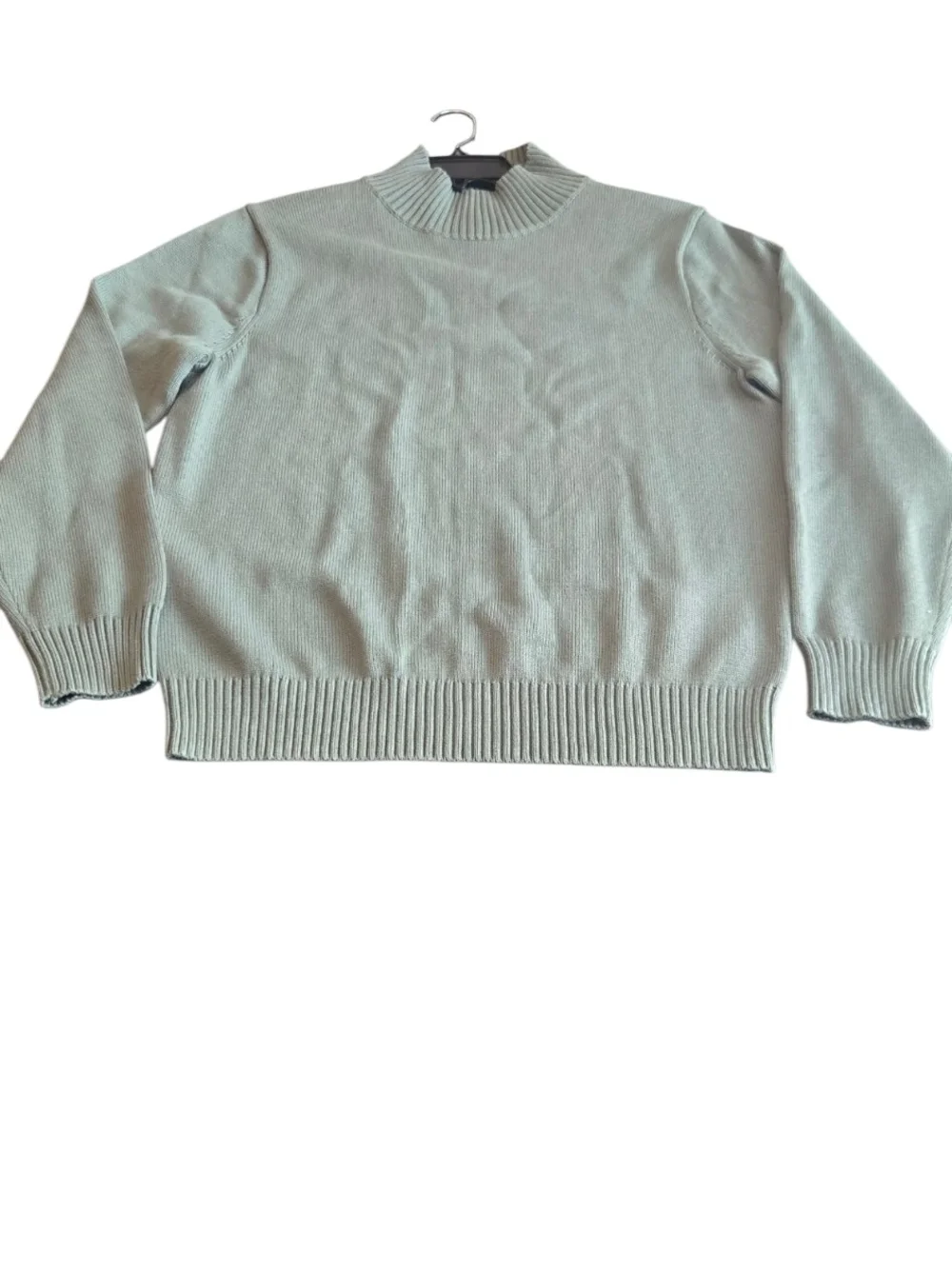 J Crew Men's Medium Mock Neck Roll Neck Sweater Cotton Knit Green Heavyweight